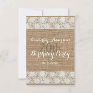 Romantic Lace and burlap 20th Birthday Party Invitation