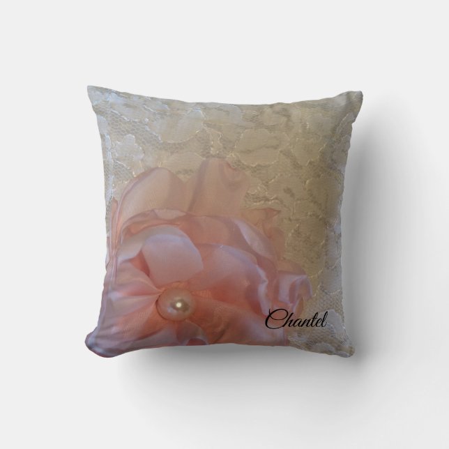 Romantic Lace and  Pink Rose Cushion (Front)