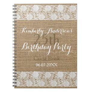 Romantic Lace burlap 25th Birthday Guest Book
