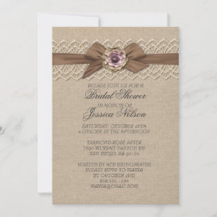 Romantic Lace Floral Burlap Ribbon Shower Invite