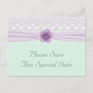 Romantic Lace Lavender Flower Mint Green Save Date Announcement Postcard