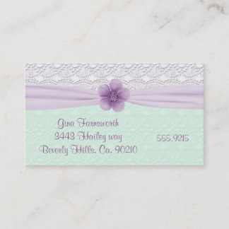Romantic Lace Lavender Flower Minty Green Business Card