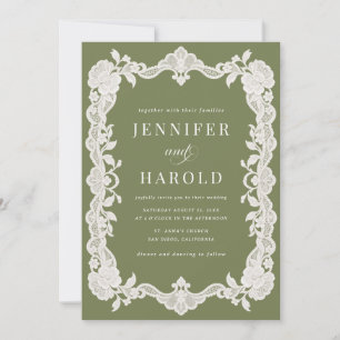 Romantic Lace Olive Green Wedding Invitation