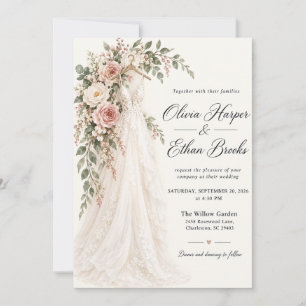 Romantic Lace Wedding Dress Floral Invitation