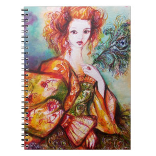 ROMANTIC LADY WITH PEACOCK FEATHER SPIRAL NOTEBOOK
