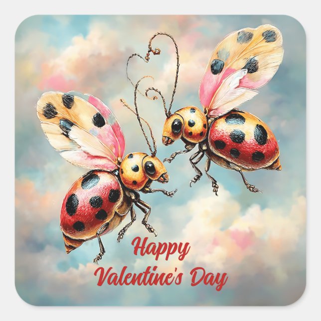 Romantic Ladybugs in Flight Square Sticker (Front)