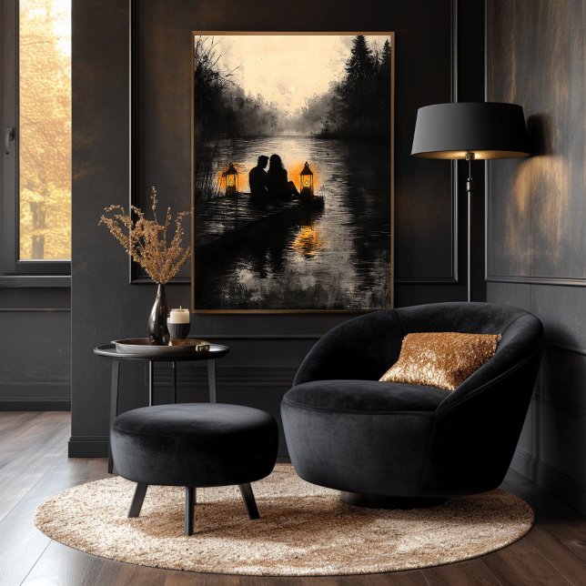 Romantic Lake Sunset in Monochrome Style Poster (Creator Uploaded)