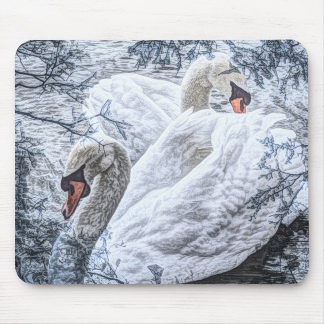 romantic lake swimming white swan mouse pad (Front)