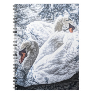 romantic lake swimming white swan spiral notebook