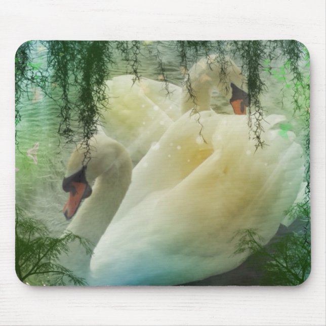 Romantic Lake Swimming White Swans Mouse Pad (Front)
