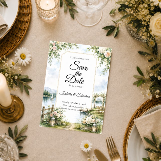 Romantic Lakeside Garden Elegance Wedding Save The Date (Creator Uploaded)