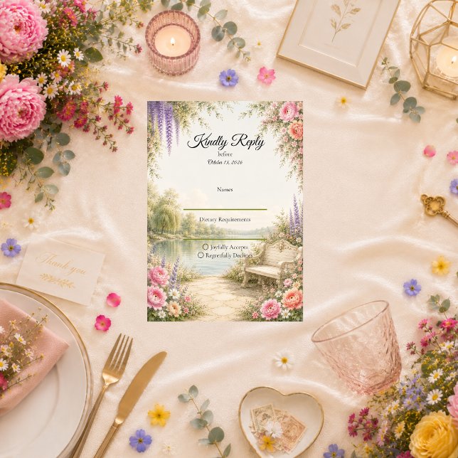 Romantic Lakeside Garden Serenity Wedding RSVP Card (Creator Uploaded)