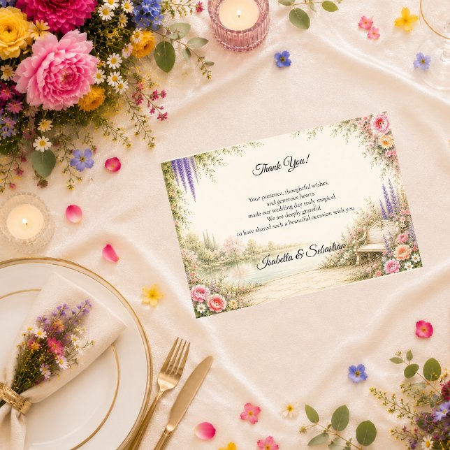 Romantic Lakeside Garden Serenity Wedding Thank You Card (Creator Uploaded)