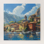 Romantic Lakeside Italian Town  Jigsaw Puzzle<br><div class="desc">Transport yourself to a serene Italian lakeside town with this colourful and cheerful puzzle. The scene is full of architectural charm, reflected skies, and boats bobbing along the calm water. Vivid colours and intricate details make this an engaging puzzle experience, perfect for travel lovers and interior design enthusiasts. It brings...</div>