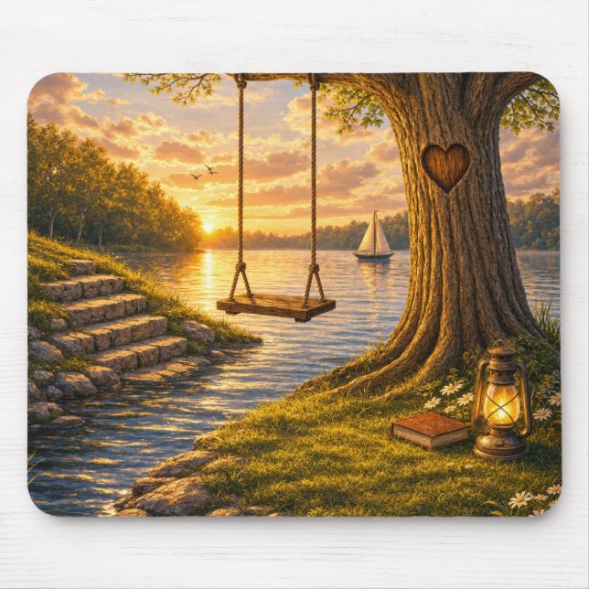 Romantic Lakeside Tree Swing Mouse Pad (Front)