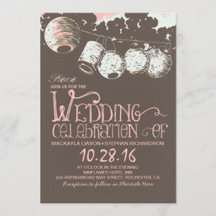 romantic lantern lights vintage wedding invitation