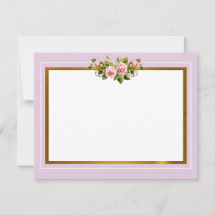 Romantic Lavender and Pink Rose Floral Gold Frame Card