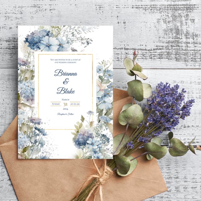 Romantic Lavender Blue Floral Watercolor Wedding Invitation (Creator Uploaded)