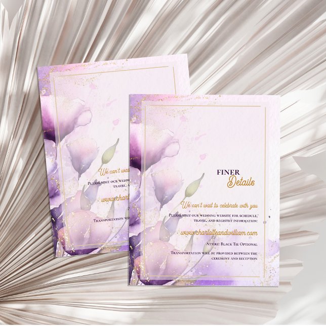 Romantic Lavender Floral Gold Wedding Details Enclosure Card (Romantic Lavender Floral Gold Wedding Details Enclosure Card)