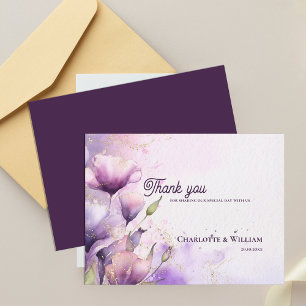 Romantic Lavender Floral Gold Wedding Thank You Postcard