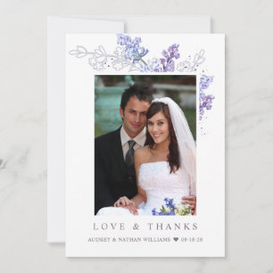 Romantic Lavender Floral Photo Wedding Thank You Card