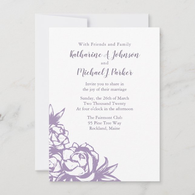 Romantic Lavender Peonies Wedding Invitation (Front)