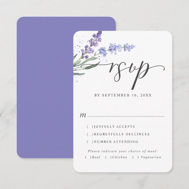 Romantic Lavender Watercolor Floral | Meal Choice RSVP Card (Front/Back)