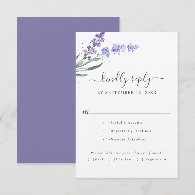 Romantic Lavender Watercolor Floral | Meal Choice RSVP Card (Front/Back)