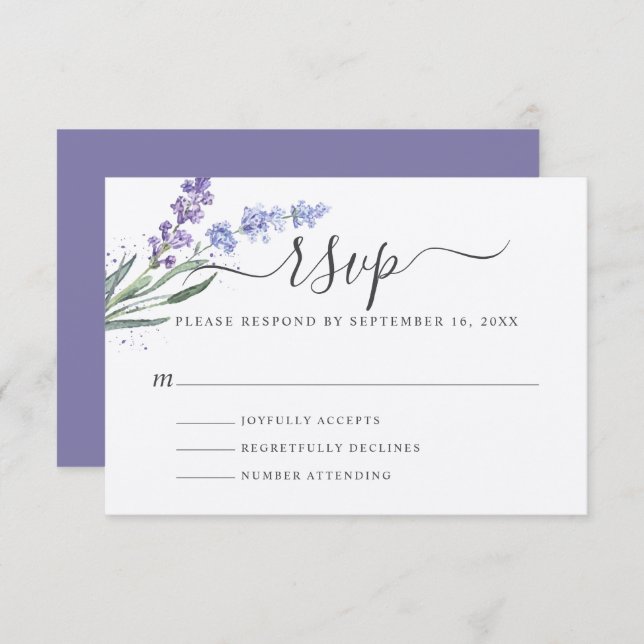 Romantic Lavender Watercolor Floral RSVP Card (Front/Back)
