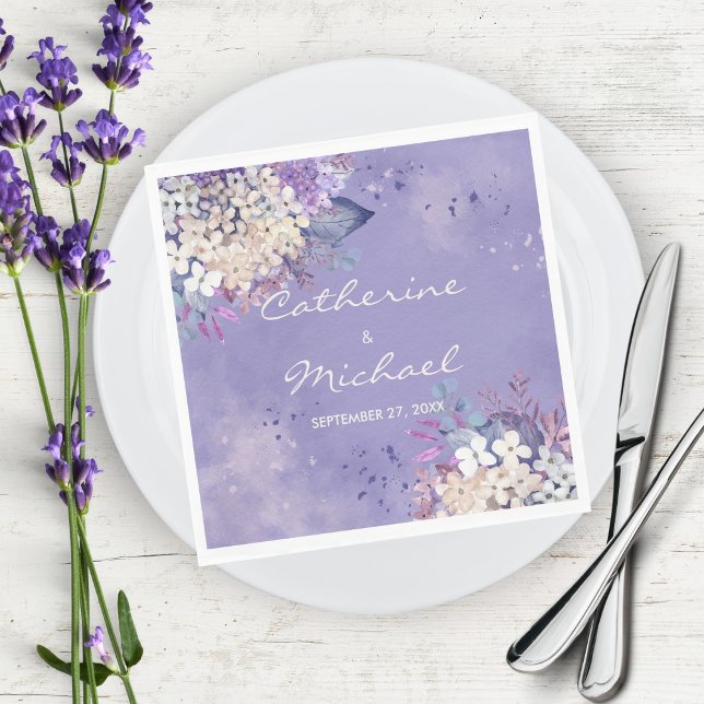 Romantic Lavender Watercolor Floral Spring Wedding Napkin (Creator Uploaded)