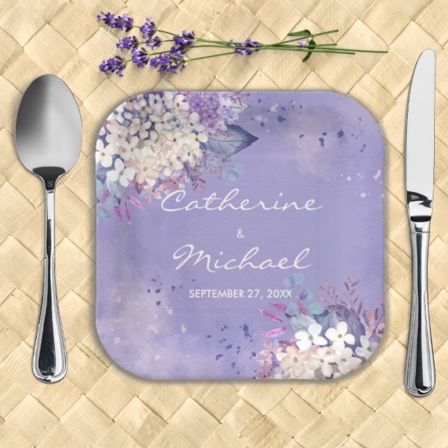 Romantic Lavender Watercolor Floral Spring Wedding Paper Plate (Creator Uploaded)