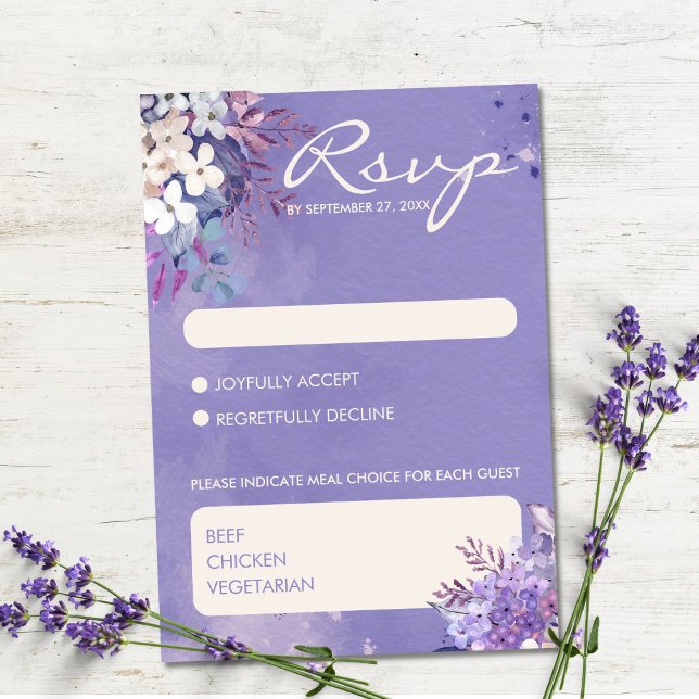 Romantic Lavender Watercolor Floral Spring Wedding RSVP Card (Creator Uploaded)