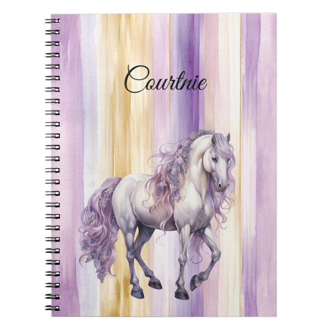Romantic Lavender White Horse   Notebook (Front)