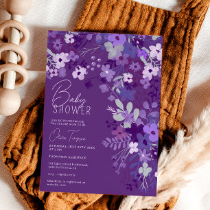 Romantic lavender wild flowers spring baby shower invitation