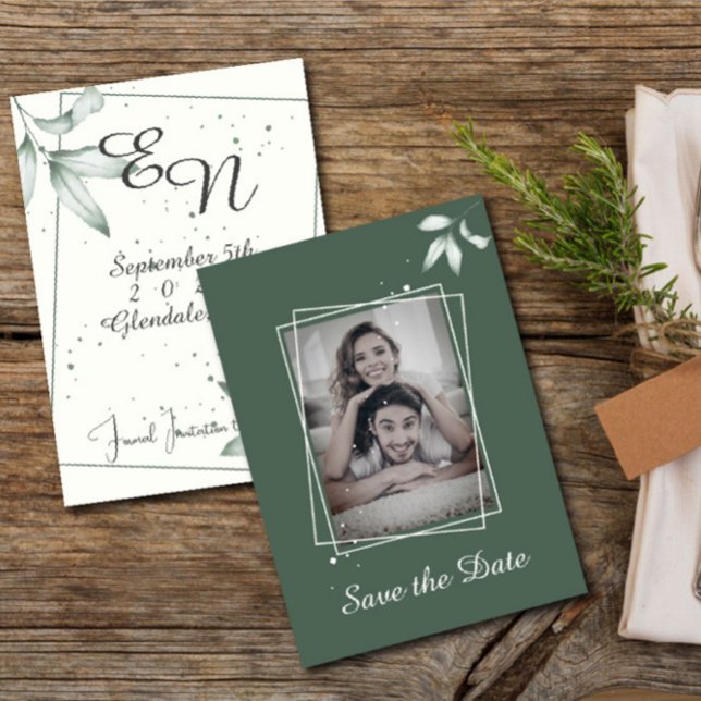 Romantic Leaves Save the Date Photo Invitation (Creator Uploaded)