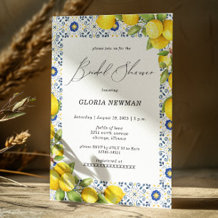 Romantic Lemons and blue Tiles Bridal Shower Invitation