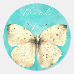 Romantic light blue butterfly thank you classic round sticker