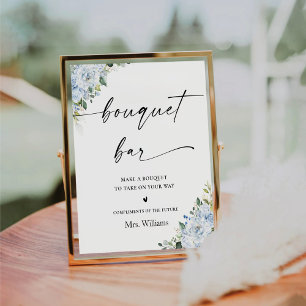 Romantic Light Blue Floral Bouquet Bar Sign