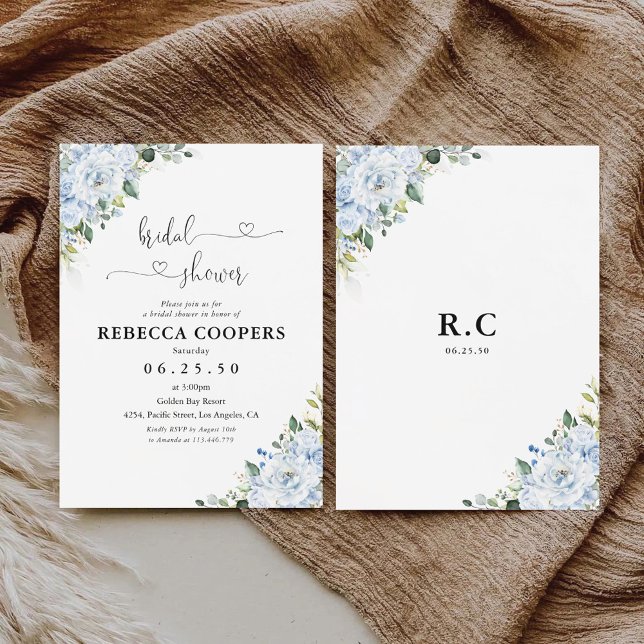 Romantic Light Blue Floral Bridal Shower  Invitation (Creator Uploaded)
