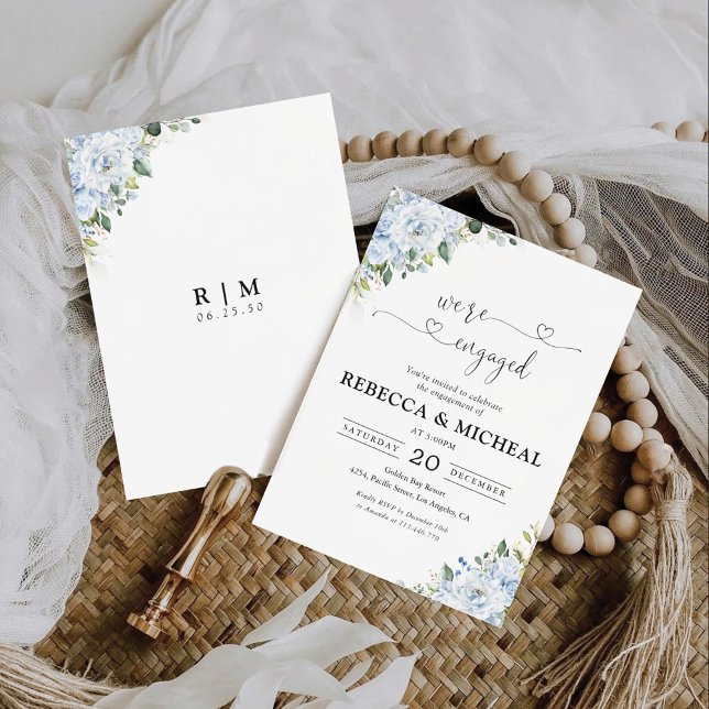 Romantic Light Blue Floral Engagement Party  Invitation (Creator Uploaded)