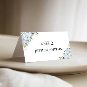 Romantic Light Blue Floral Flat Place Card