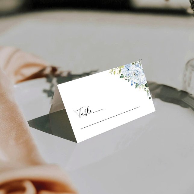 Romantic Light Blue Floral Flat Place Card (Creator Uploaded)