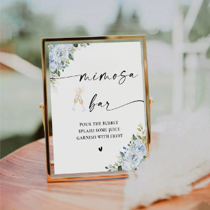 Romantic Light Blue Floral Mimosa Bar Sign