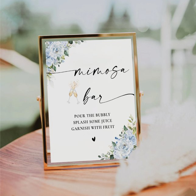 Romantic Light Blue Floral Mimosa Bar Sign (Creator Uploaded)