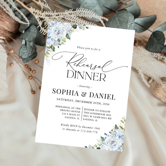 Romantic Light Blue Floral Rehearsal Dinner  Invitation (Creator Uploaded)