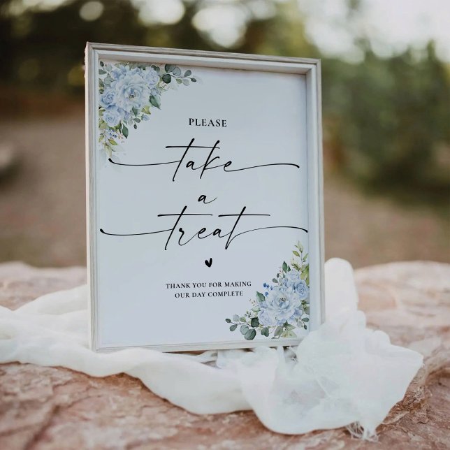 Romantic Light Blue Floral Take A Treat sign (Creator Uploaded)