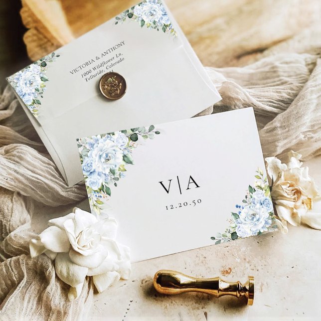Romantic Light Blue Floral Wedding Invitation  Envelope (Creator Uploaded)