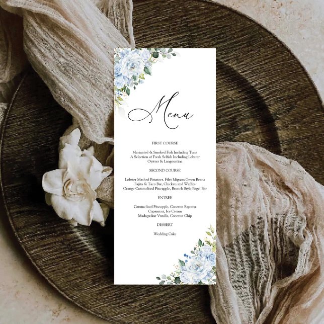 Romantic Light Blue Floral Wedding Menu (Creator Uploaded)