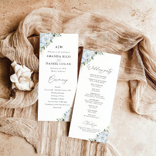 Romantic Light Blue Floral Wedding Program Programme