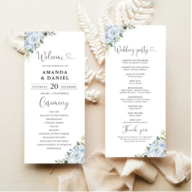 Romantic Light Blue Floral Wedding Program Programme (Creator Uploaded)